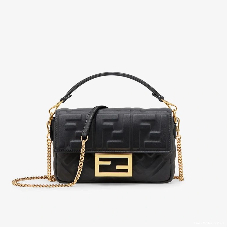 HOT Nappa Bag In Mini Fendi Baguette Leather Motif Black FF 0712